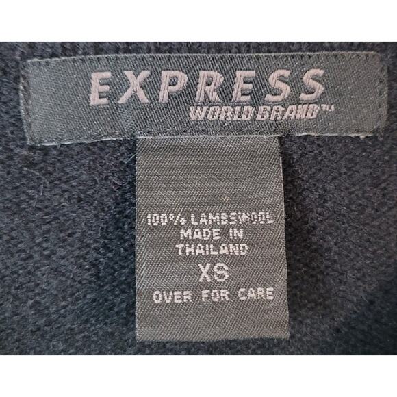 Vtg Express 100% Lambswool Black Crewneck Sweater XS EUC - Picture 7 of 11